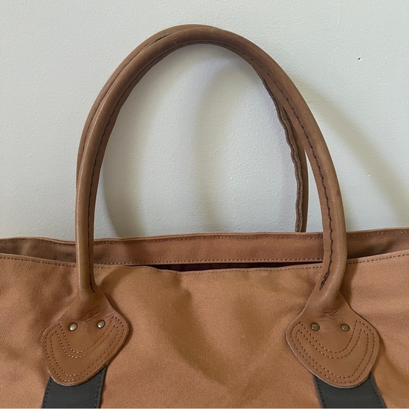 L.L. Bean Boat and Tote Canvas Bag Brown Green Leather tan olive - Picture 4 of 14